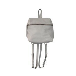 KARA Light Gray Pebbled Leather Zip Small Backpack
